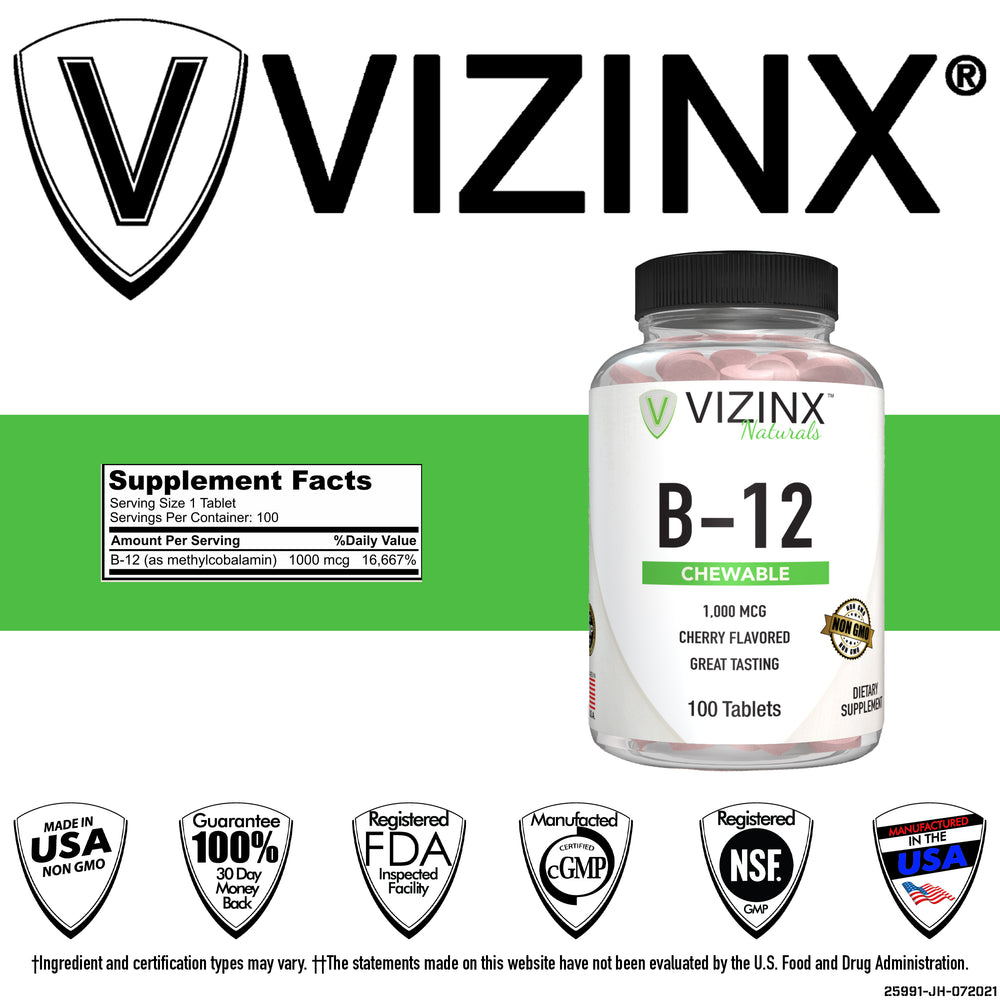 Vitamin B-12 1,000 MCG Cherry Flavored 100 Chewable Tablets
