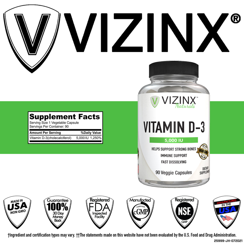 Vitamin D3 5000 IU - 90 Veggie Caps - Immune Support