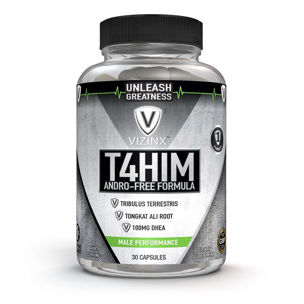 T4HIM - Male Testosterone Booster with 100 MG DHEA, Tribulus, Tongkat Ali and Complete Prostate Complex, 30 Capsules - VIZINX