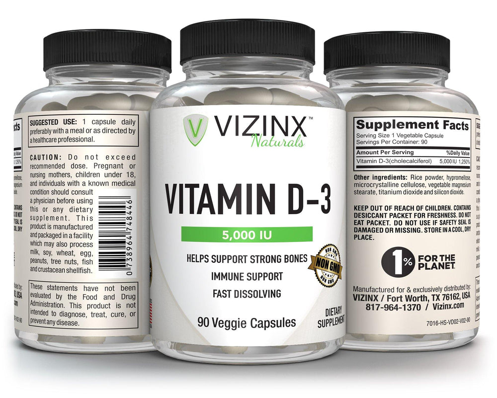 Vitamin D3 5000 iu - 90 Veggie Caps - VIZINX